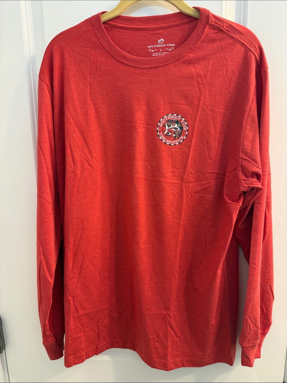Southern Tide Red Long Sleeve Tee with Embroidered Chest Logo
